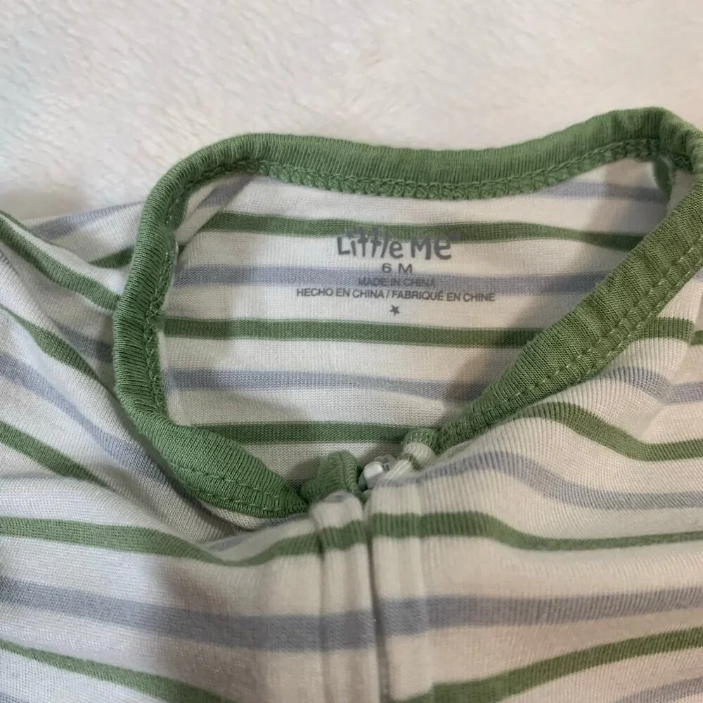 5/$25 Little Me Footed Sleeper Kids 6M Green Grey Striped‎ Bamboo Viscose Zip Up